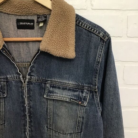 BUFFALO David Bitton jeans jacket denim Sherpa collar small 100% cotton small - Picture 2 of 12